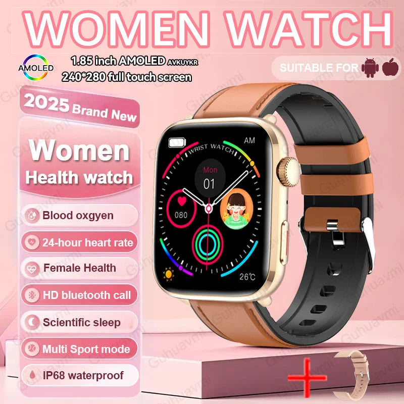 AI Health Smartwatch - 1.85" AMOLED NFC Sports Watch with HRV+PPG
