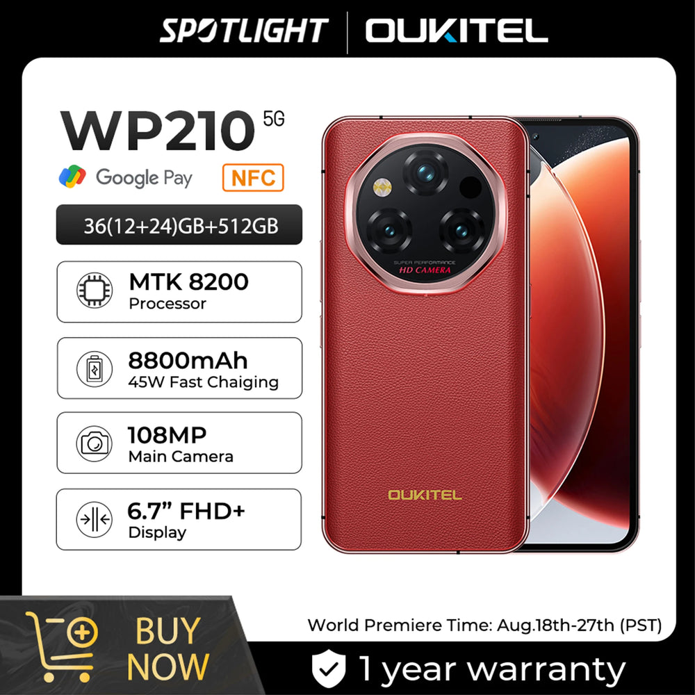 OUKITEL WP210 5G Rugged Smartphone - 36GB + 512GB, 108MP, 8800mAh