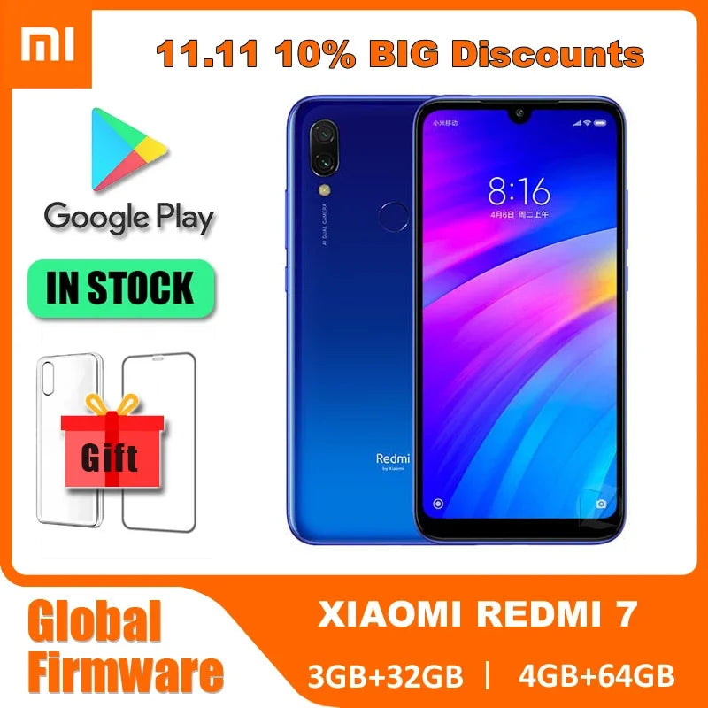 Xiaomi Redmi 7 Smartphone Global ROM - 4GB RAM + 64GB, 6.81" Display, 4000mAh, Fingerprint Sensor
