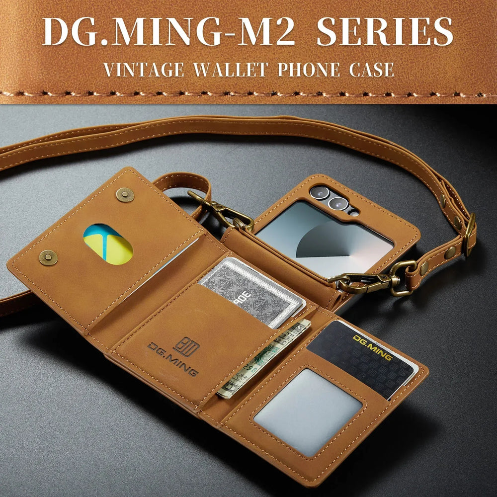 Crossbody Leather Wallet Case for Samsung Galaxy Z Flip 7/6/5/4/3 - Card Slots, Lanyard Strap, Purse