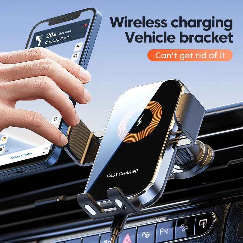 Universal Car Wireless Charger Mount - 15W Fast Charging, Auto-Clamp Holder, For iPhone & Android