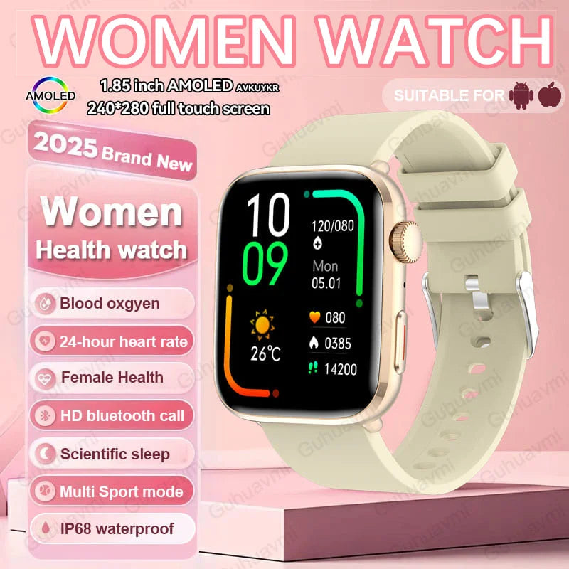 AI Health Smartwatch - 1.85" AMOLED NFC Sports Watch with HRV+PPG