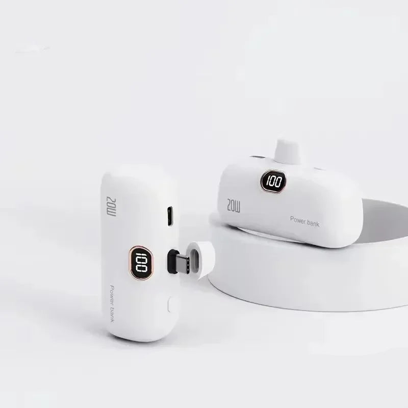 Mini Capsule Portable Power Bank - Built-In Fast Charging Cable, 10000mAh, For iPhone & USB-C Devices