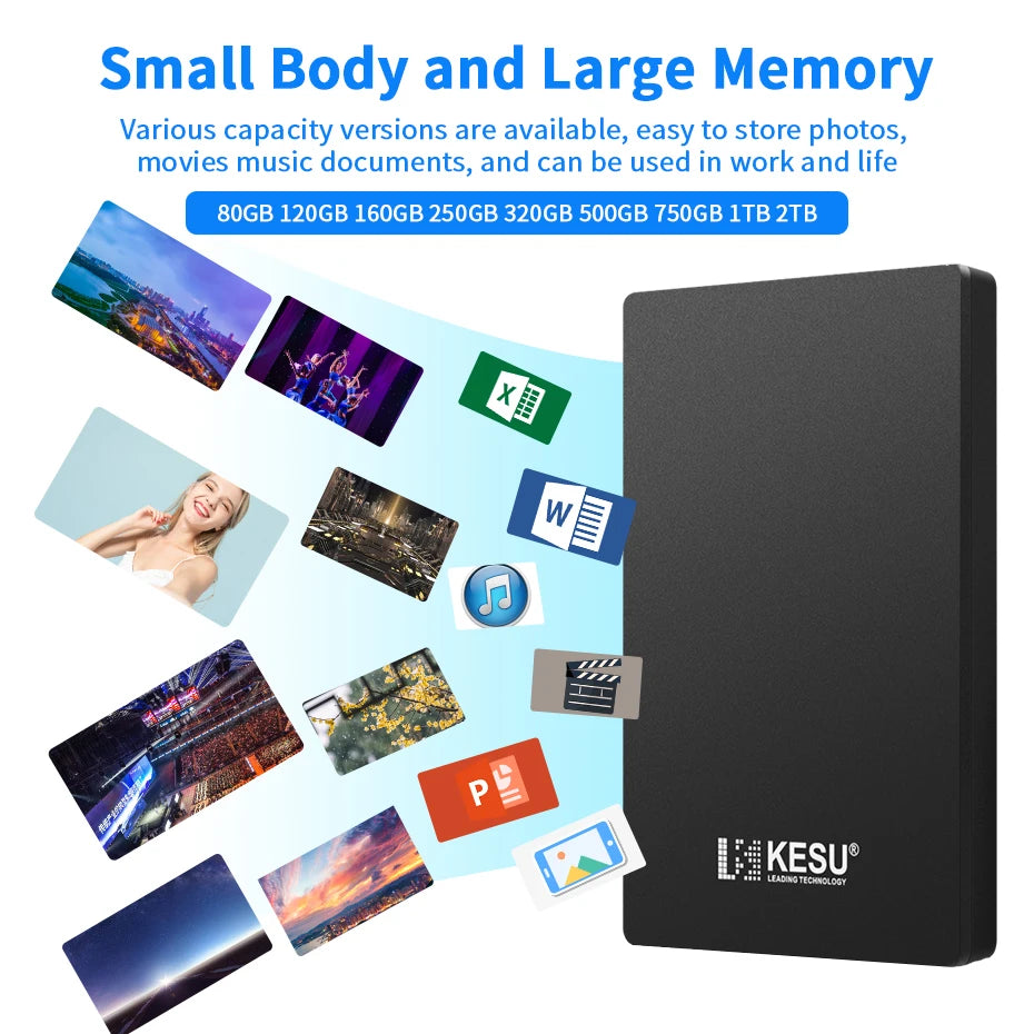 KESU 2.5" Portable External Hard Drive USB 3.0 - 500GB to 2TB, PS4/PC/Laptop Compatible
