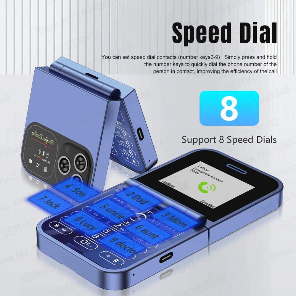 SERVO F15 Mini Flip Mobile Phone - 2.0" Display, Dual SIM, Speed Dial, Magic Voice, Senior-Friendly