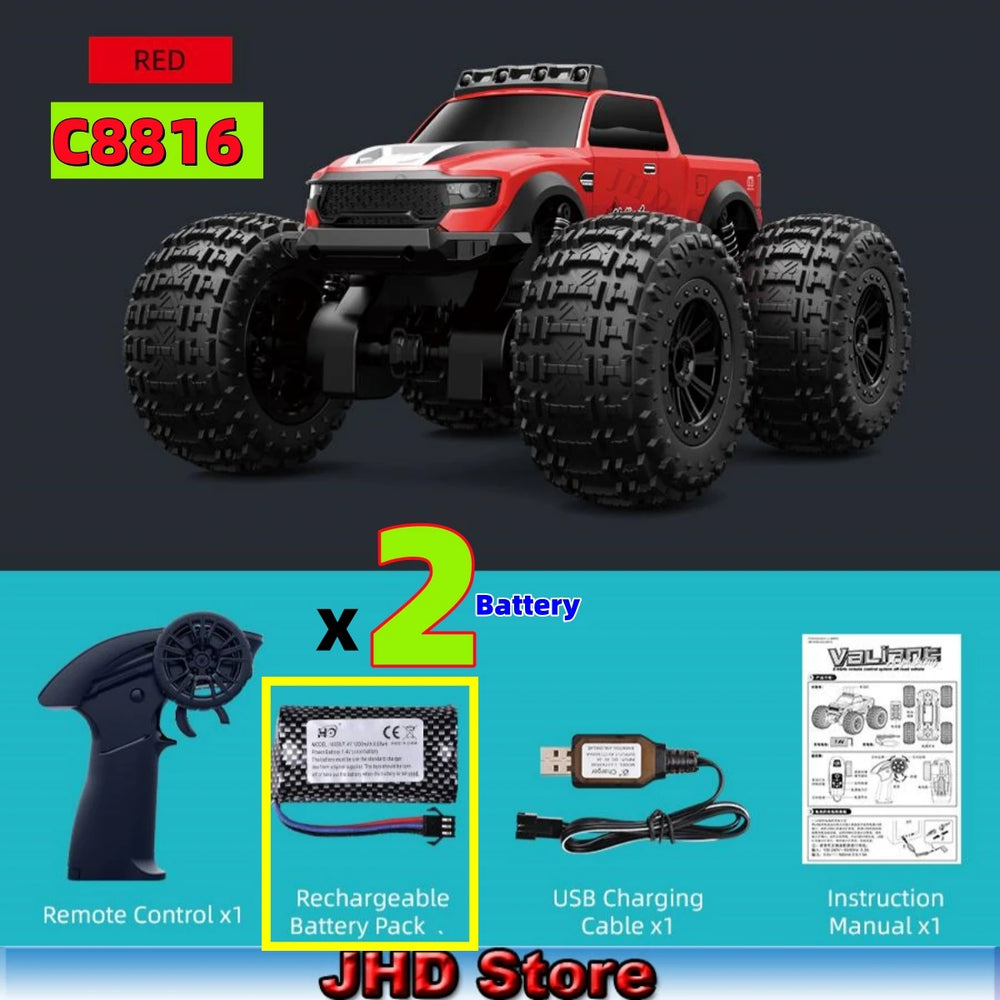 JJRC C8816 Amphibious RC Monster Truck - 4WD Off-Road Climbing, LED Light, Bigfoot Buggy, Land & Water
