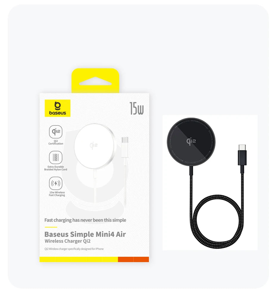 Baseus Qi2 Magnetic Wireless Fast Charger - 15W, MagSafe Compatible, For iPhone 17/16/15/14/13 & AirPods