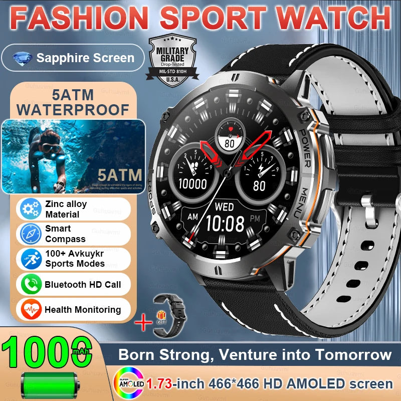 Military GPS Smartwatch - 1.73" AMOLED 1000mAh 5ATM Outdoor Watch