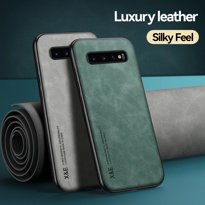 Luxury Leather Wallet Case for Samsung Galaxy S8/S9/S10 Plus - Magnetic Car Holder, Card Slot, Flip Cover