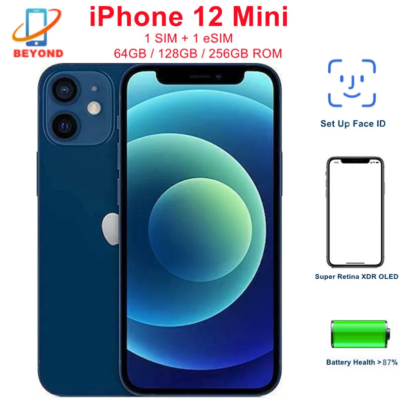Apple iPhone 12 Mini Unlocked Smartphone - 5.4" OLED, A14 Chip, Face ID, NFC, 5G, Up to 256GB