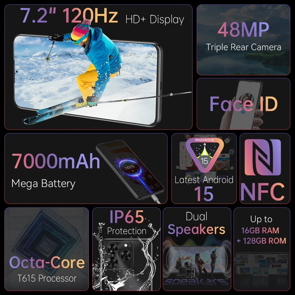 Cubot Note 60 Smartphone - Android 15, 7.2" 120Hz Display, 16GB RAM + 128GB ROM, 48MP Camera, 7000mAh
