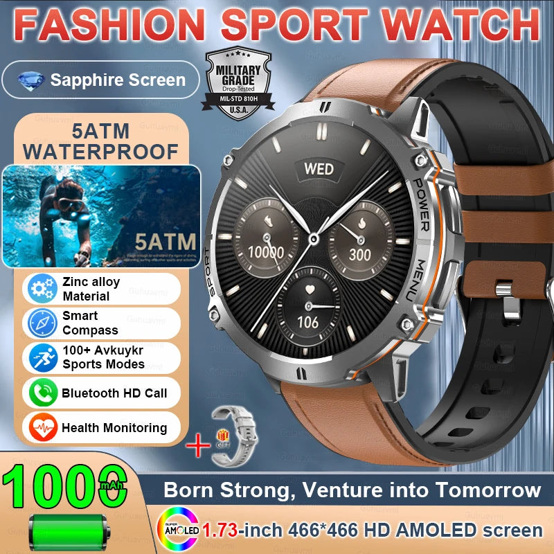 Military GPS Smartwatch - 1.73" AMOLED 1000mAh 5ATM Outdoor Watch
