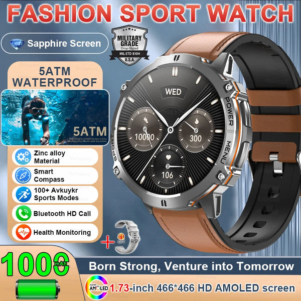 Military GPS Smartwatch - 1.73" AMOLED 1000mAh 5ATM Outdoor Watch