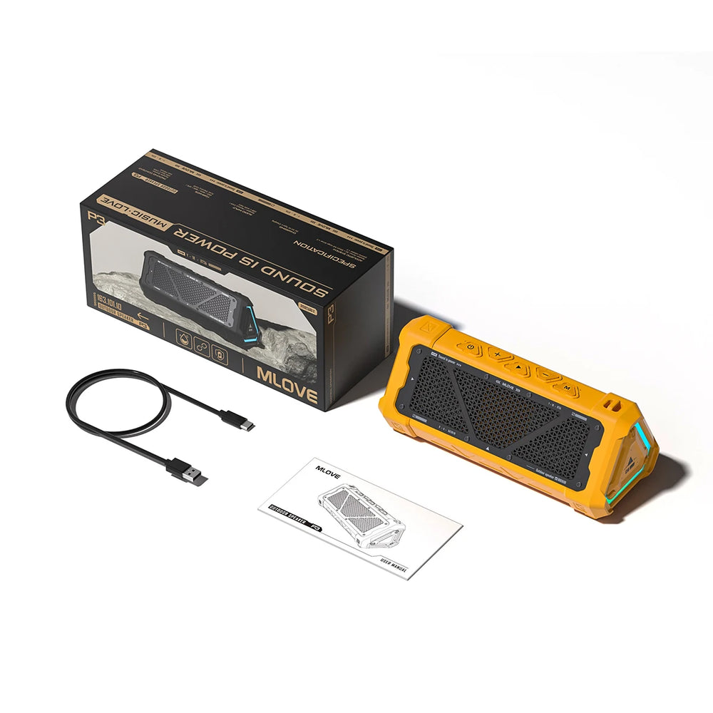 MLOVE P3 Outdoor Bluetooth Speaker - 40W Output, Bluetooth 5.3, IPX7 Waterproof, Stereo, RGB Light