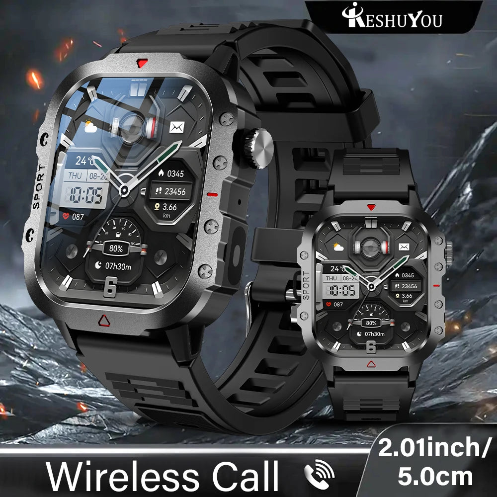 KESHUYOU Outdoor Sports Smartwatch - 2.01" HD Display with LED Flashlight