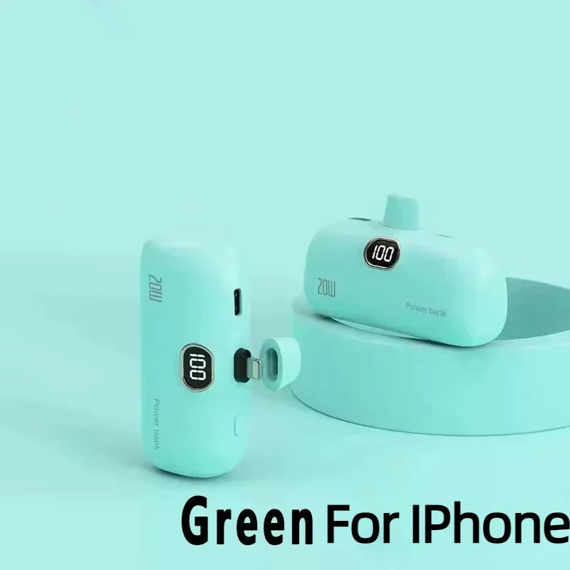 Mini Capsule Portable Power Bank - Built-In Fast Charging Cable, 10000mAh, For iPhone & USB-C Devices