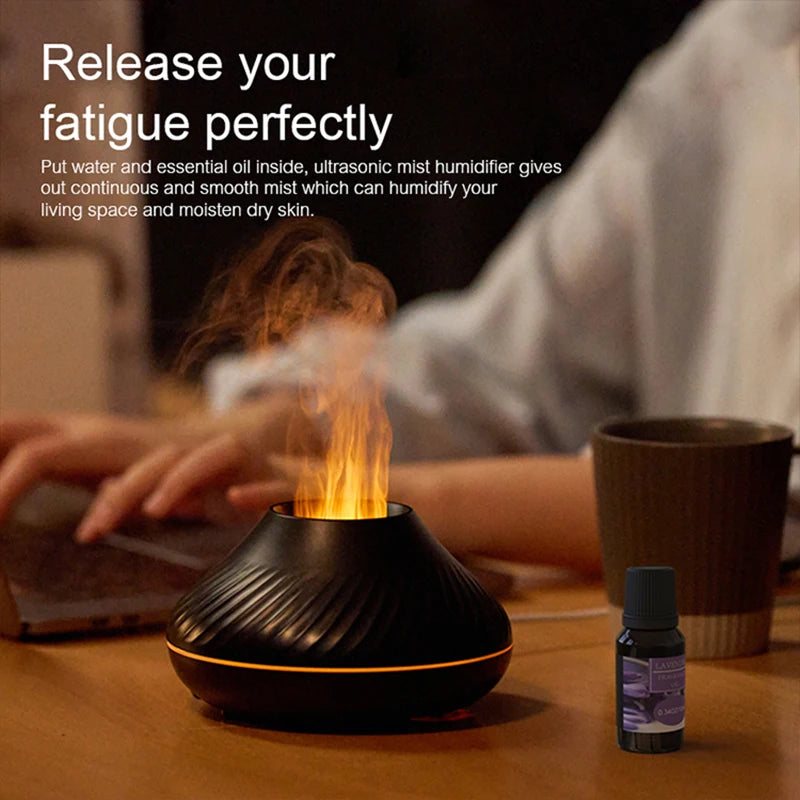 KINSCOTER Volcanic Aroma Diffuser 130ml - USB, Colour Flame Night Light, Essential Oil Humidifier