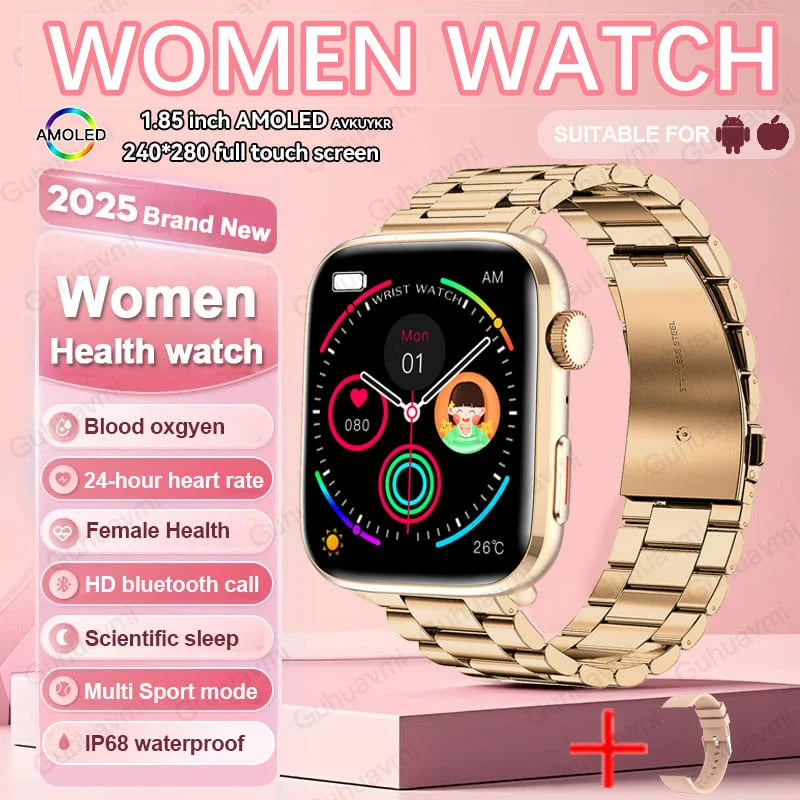 AI Health Smartwatch - 1.85" AMOLED NFC Sports Watch with HRV+PPG