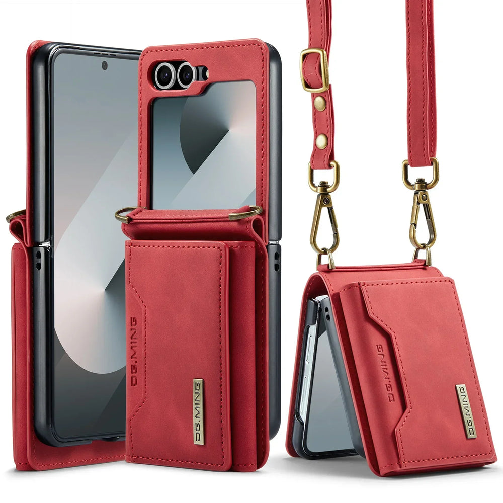 Crossbody Leather Wallet Case for Samsung Galaxy Z Flip 7/6/5/4/3 - Card Slots, Lanyard Strap, Purse