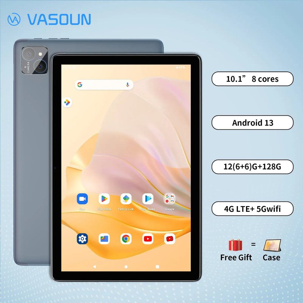 VASOUN 10.1" Android 14 Tablet - 12GB RAM, 128GB, 4G & GPS