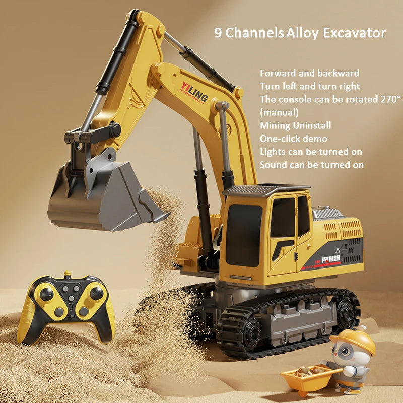 Alloy RC Excavator Toy - Lights & Sound Effects, Electric Engineering Vehicle, Remote Control, Kids Gift