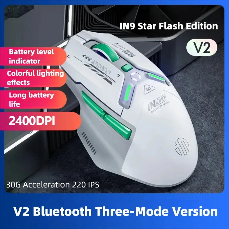 Inphic IN9 Wireless Gaming Mouse PAW3311 - RGB, Rechargeable, Bluetooth + 2.4G