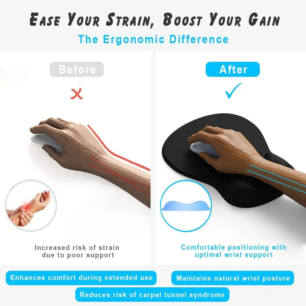 Ergonomic Mouse Pad with Gel Wrist Rest - Non-Slip PU Base, Pain Relief Support