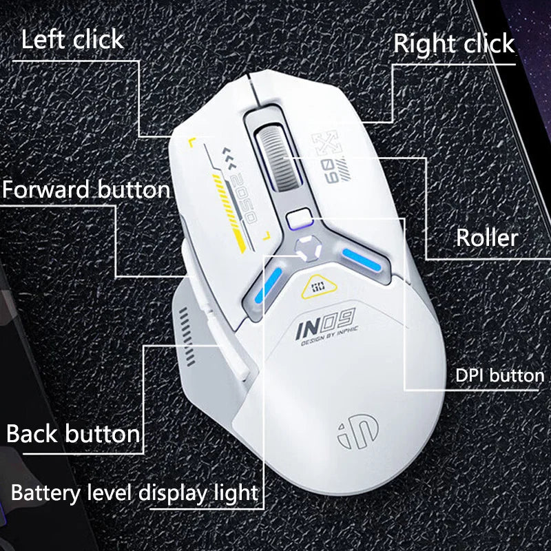 Inphic IN9 Wireless Gaming Mouse PAW3311 - RGB, Rechargeable, Bluetooth + 2.4G