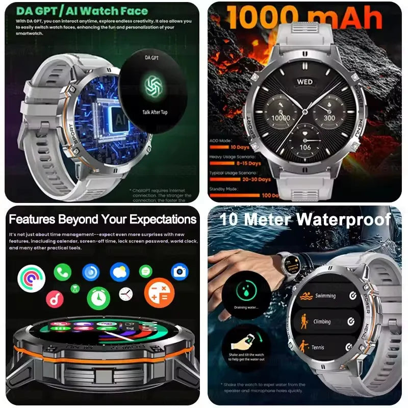 Military GPS Smartwatch - 1.73" AMOLED 1000mAh 5ATM Outdoor Watch