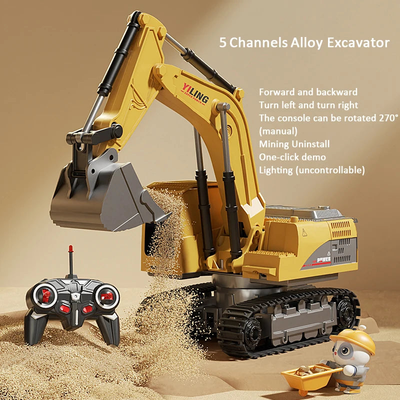 Alloy RC Excavator Toy - Lights & Sound Effects, Electric Engineering Vehicle, Remote Control, Kids Gift