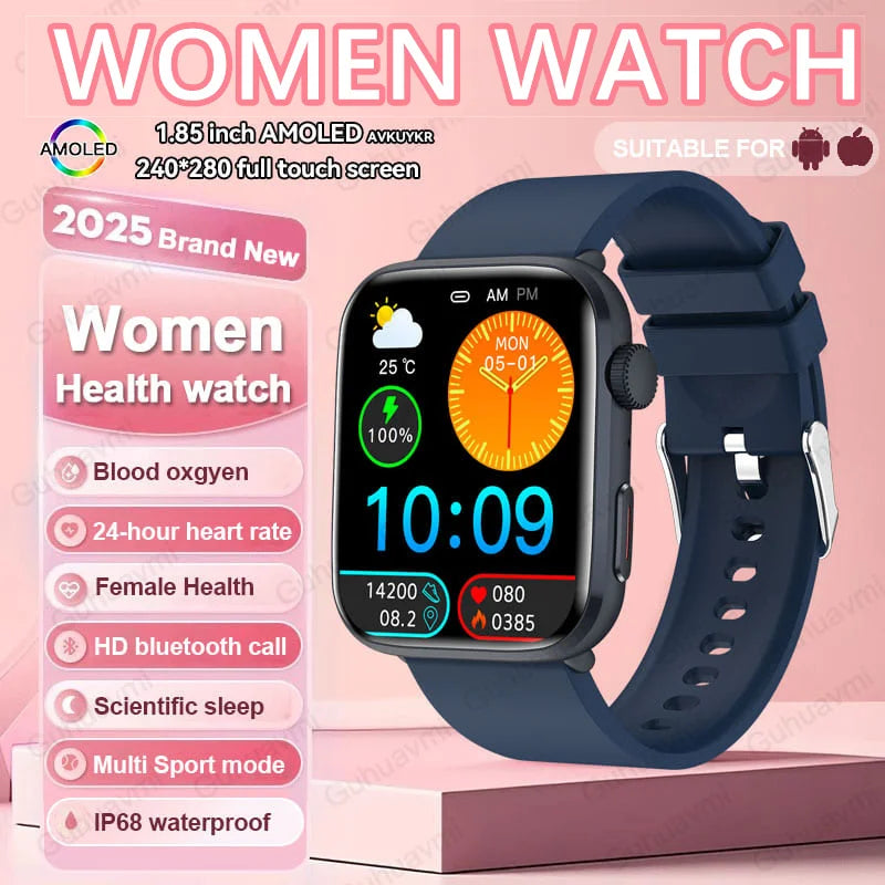 AI Health Smartwatch - 1.85" AMOLED NFC Sports Watch with HRV+PPG