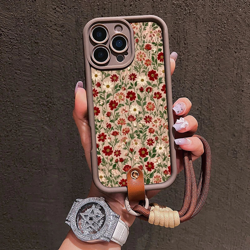 Cute Flower Lanyard Silicone Phone Case for iPhone 17/16/15/14/13/12/11 - Crossbody Strap, Soft Cover