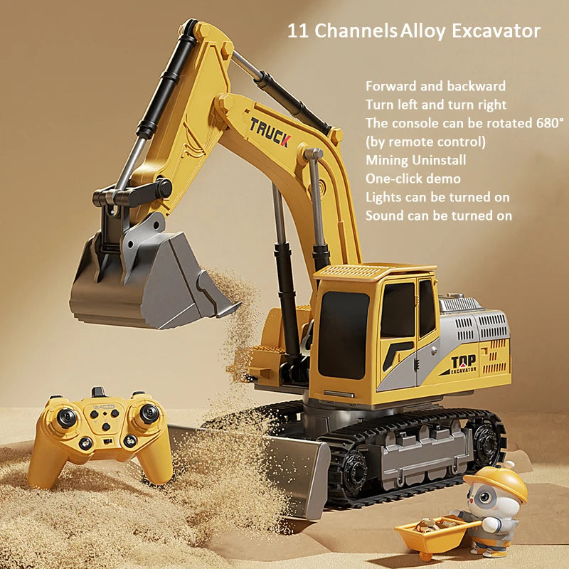 Alloy RC Excavator Toy - Lights & Sound Effects, Electric Engineering Vehicle, Remote Control, Kids Gift