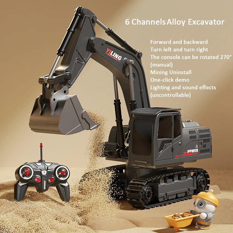 Alloy RC Excavator Toy - Lights & Sound Effects, Electric Engineering Vehicle, Remote Control, Kids Gift