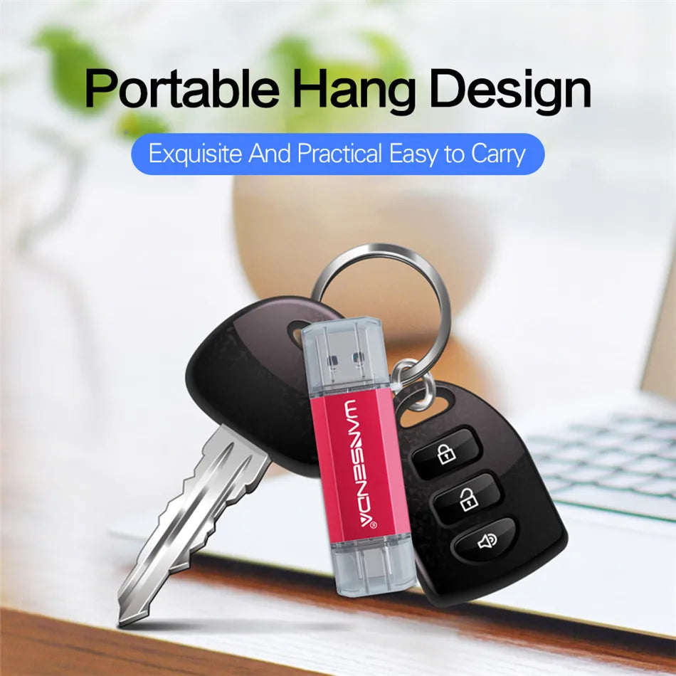 WANSENDA OTG Type-C USB 3.0 Flash Drive - 16GB to 512GB, CE Certified