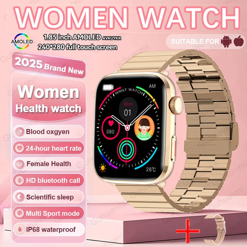AI Health Smartwatch - 1.85" AMOLED NFC Sports Watch with HRV+PPG