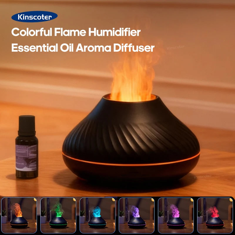 KINSCOTER Volcanic Aroma Diffuser 130ml - USB, Colour Flame Night Light, Essential Oil Humidifier