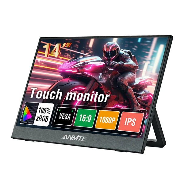 Premium 14" Portable Touch Screen Monitor - IPS 1920x1080 FHD, HDMI & USB-C, Gaming & Travel Display