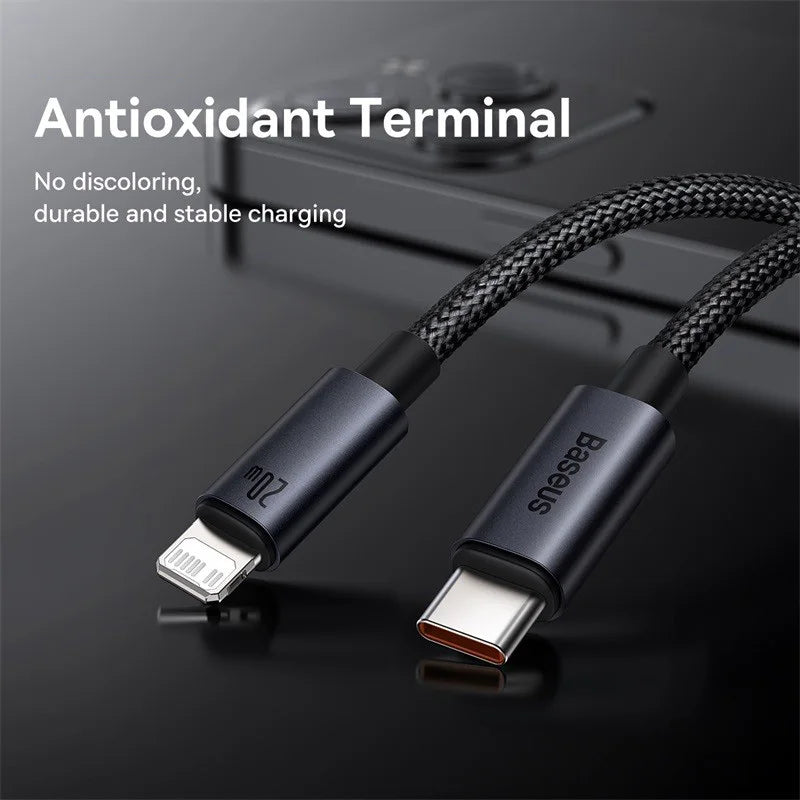 Baseus Fast Charging USB Cable for iPhone 13/12/11 Pro Max - USB-C to Lightning, Data Sync, Braided