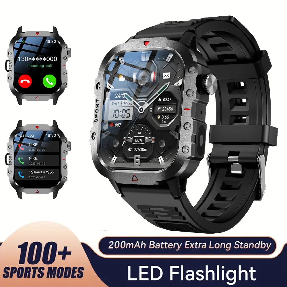 KESHUYOU Outdoor Sports Smartwatch - 2.01" HD Display with LED Flashlight
