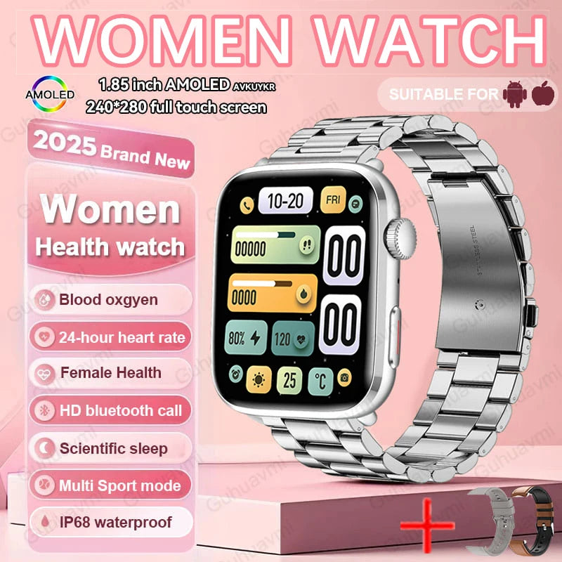 AI Health Smartwatch - 1.85" AMOLED NFC Sports Watch with HRV+PPG