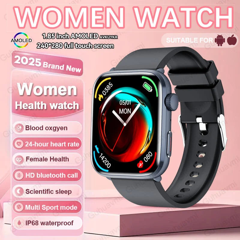 AI Health Smartwatch - 1.85" AMOLED NFC Sports Watch with HRV+PPG