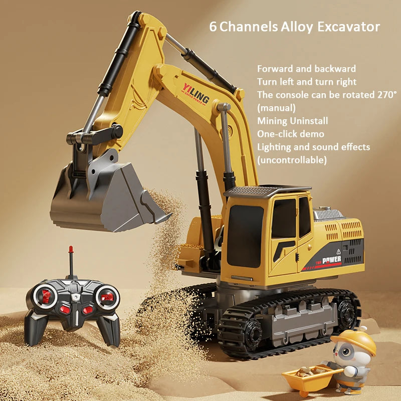 Alloy RC Excavator Toy - Lights & Sound Effects, Electric Engineering Vehicle, Remote Control, Kids Gift