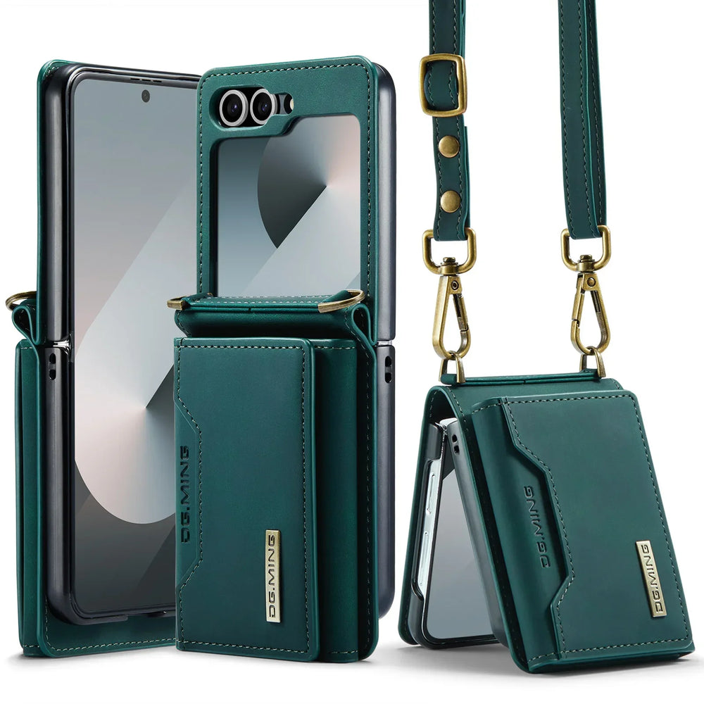 Crossbody Leather Wallet Case for Samsung Galaxy Z Flip 7/6/5/4/3 - Card Slots, Lanyard Strap, Purse