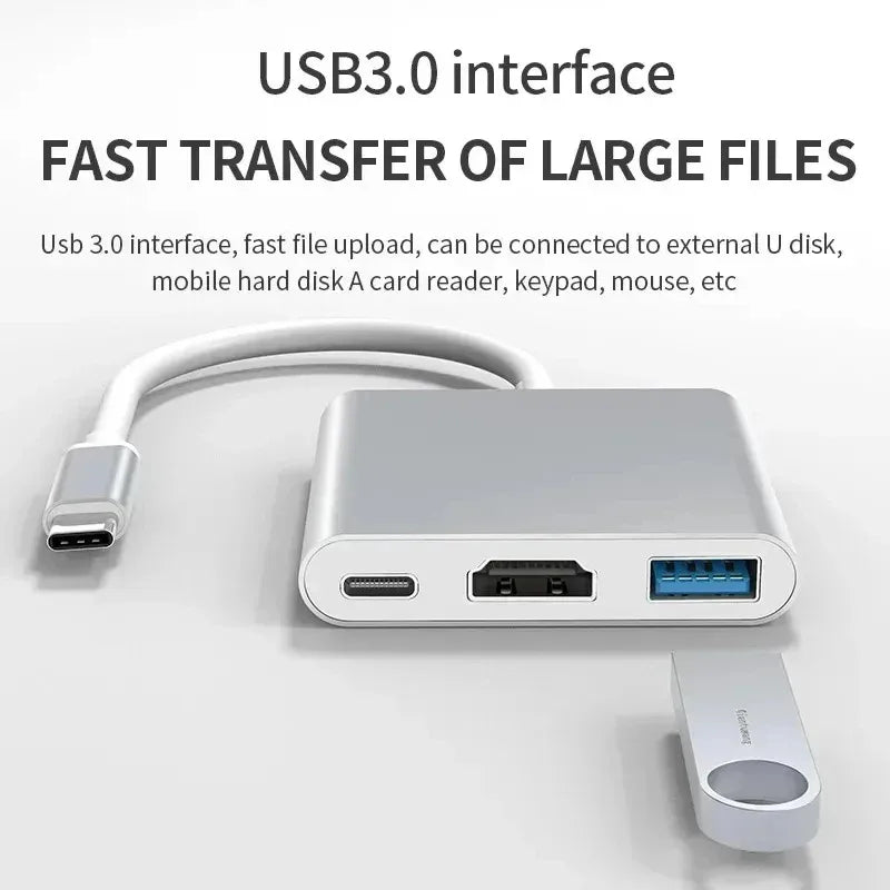 3-in-1 USB-C to HDMI Adapter - USB 3.1 Hub, Type-C Charging, Samsung/MacBook Compatible
