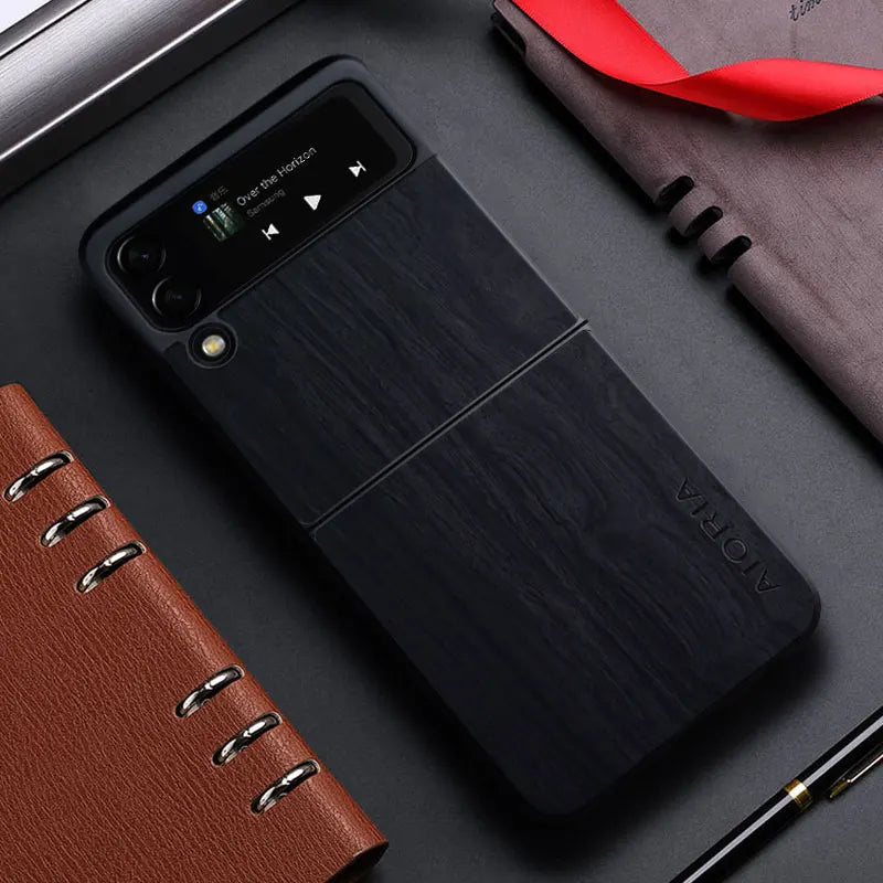 Samsung Galaxy Z Flip 3/4/5 Leather Flip Case - Bamboo Wood Pattern, Magnetic Closure, Protective Shell