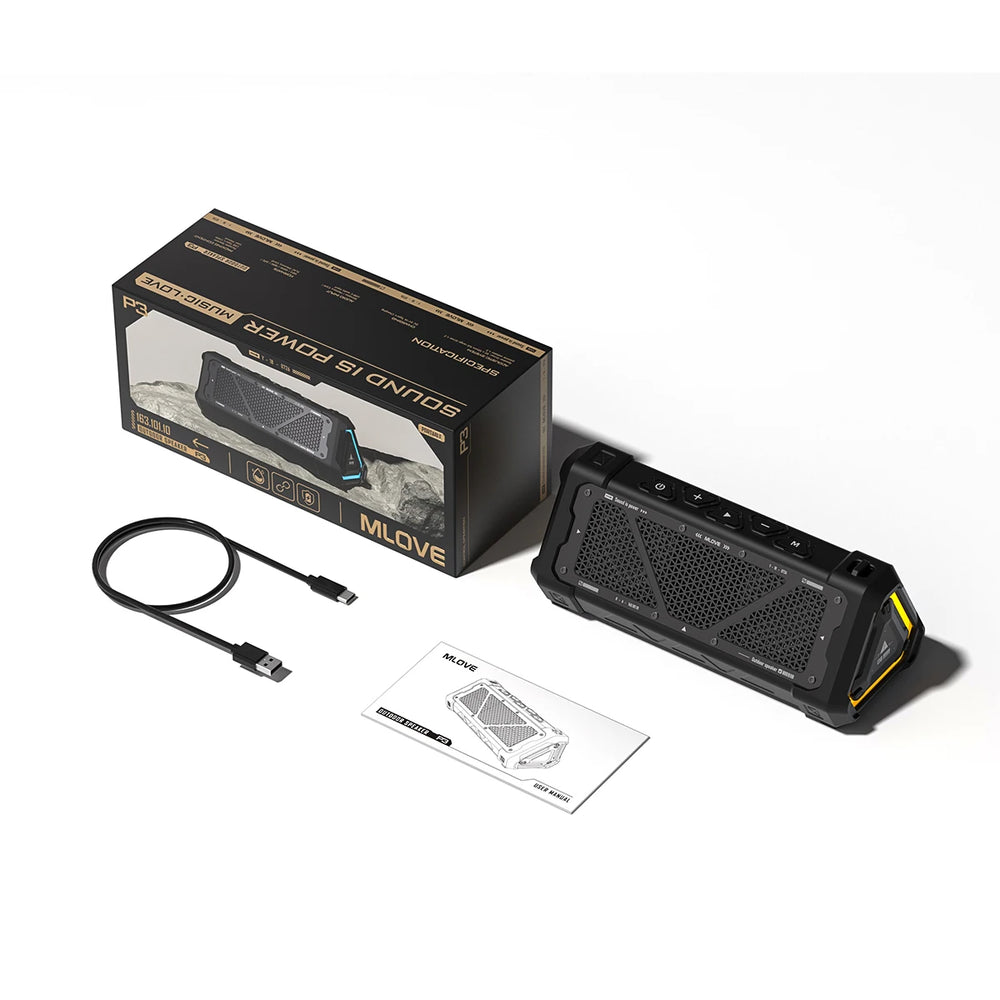 MLOVE P3 Outdoor Bluetooth Speaker - 40W Output, Bluetooth 5.3, IPX7 Waterproof, Stereo, RGB Light